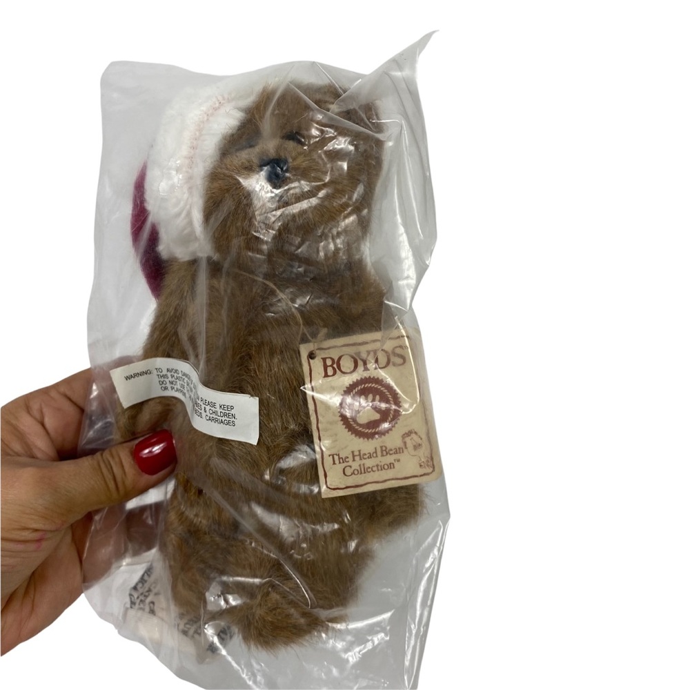 Boyds Bear Santa Bear Plush The Head Bean Collection Brown Bear NWT
